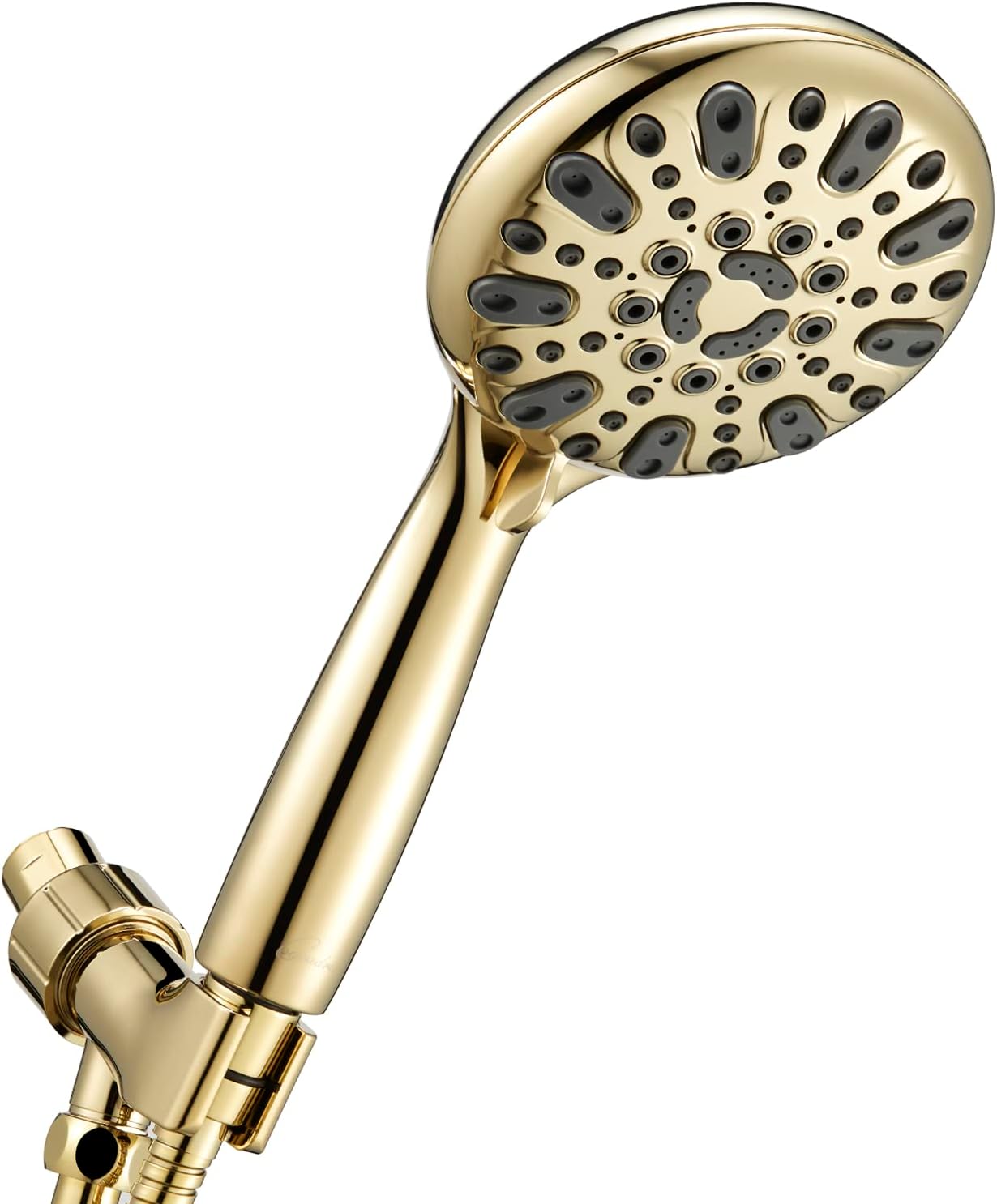 - Handheld Shower Head, 6 Spray Setting High Pressure Shower Head with Brass Swivel Ball Bracket and Extra Long Stainless Steel Hose, Polished Brass, 5"