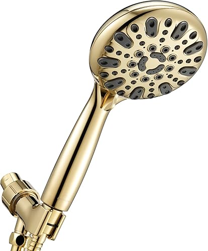 Couradric - Cabezal de ducha de mano, 6 funciones de rocío, alta presión, con soporte de bola giratoria de latón y manguera de acero inoxidable