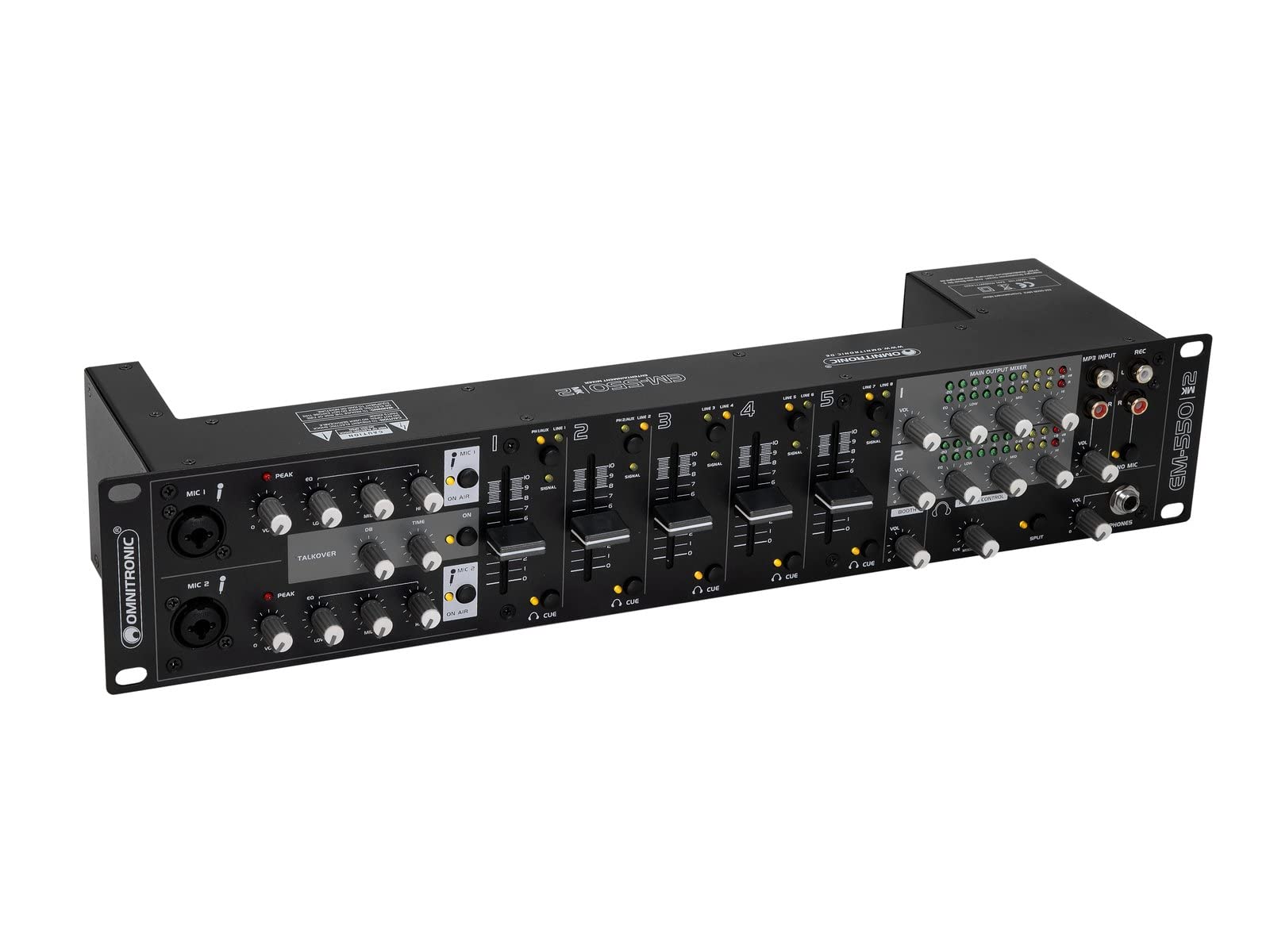 OMNITRONIC EM-550B MK2 Entertainment-Mixer | Multifunktionaler 5+2-Kanal-Installationsmixer, Schwarz