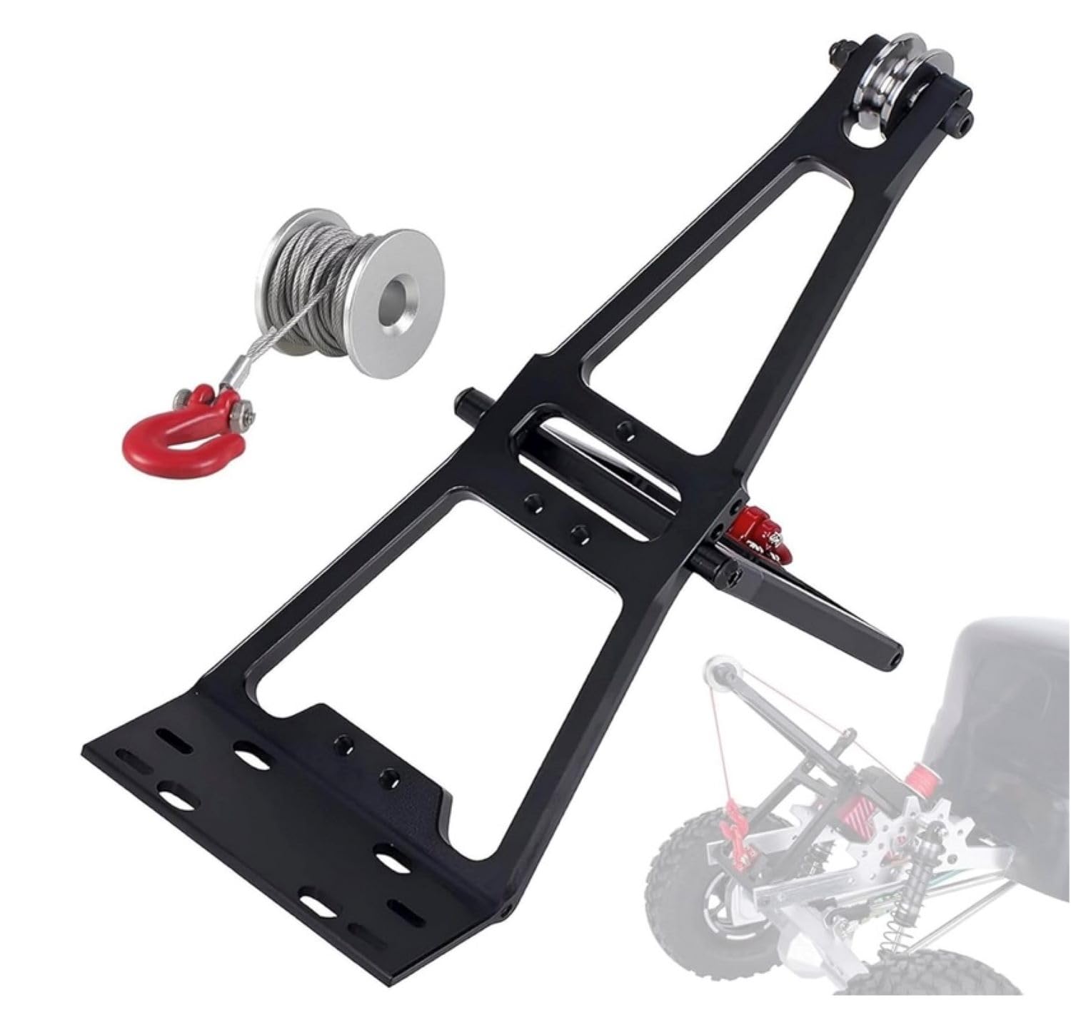 1/10 Scale RC Truck and Trailer Upgrade Kit, Winch Dual Bracket Rescue Truck Trailer Boom Clearance Truck Kit for 1/10 RC Crawler and Trailer SCX10 TRX4 Capra LCG Chassis DIY Upgrade Build (Black)