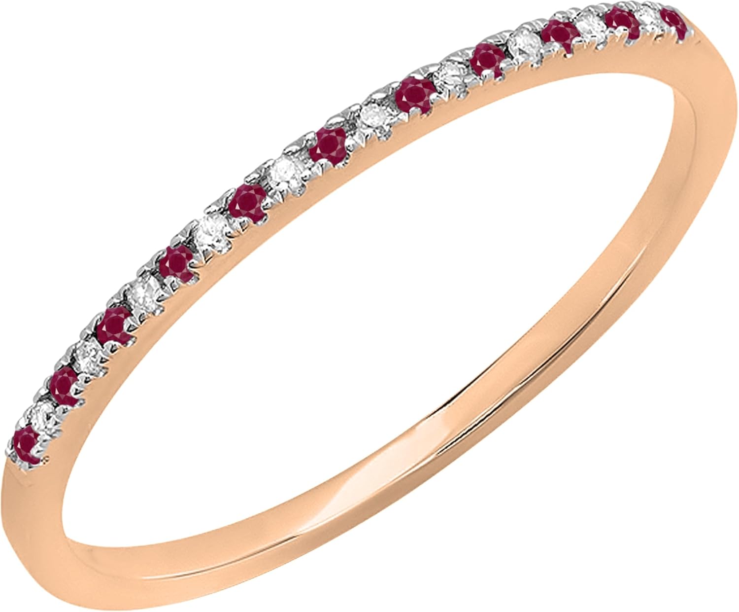 Dazzlingrock Collection 14K Solid Gold Round Ruby & White Diamond Womens Dainty Anniversary Wedding Band Stackable Ring