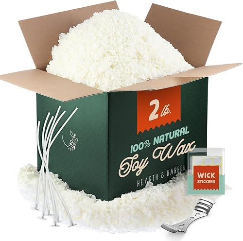 Hearth & Harbor Cera de Vela de Soja Orgánica para Hacer Velas, 2 Libras de Suministros para Hacer Velas Naturales, Sin Cera de Abeja, Sin Parafina,