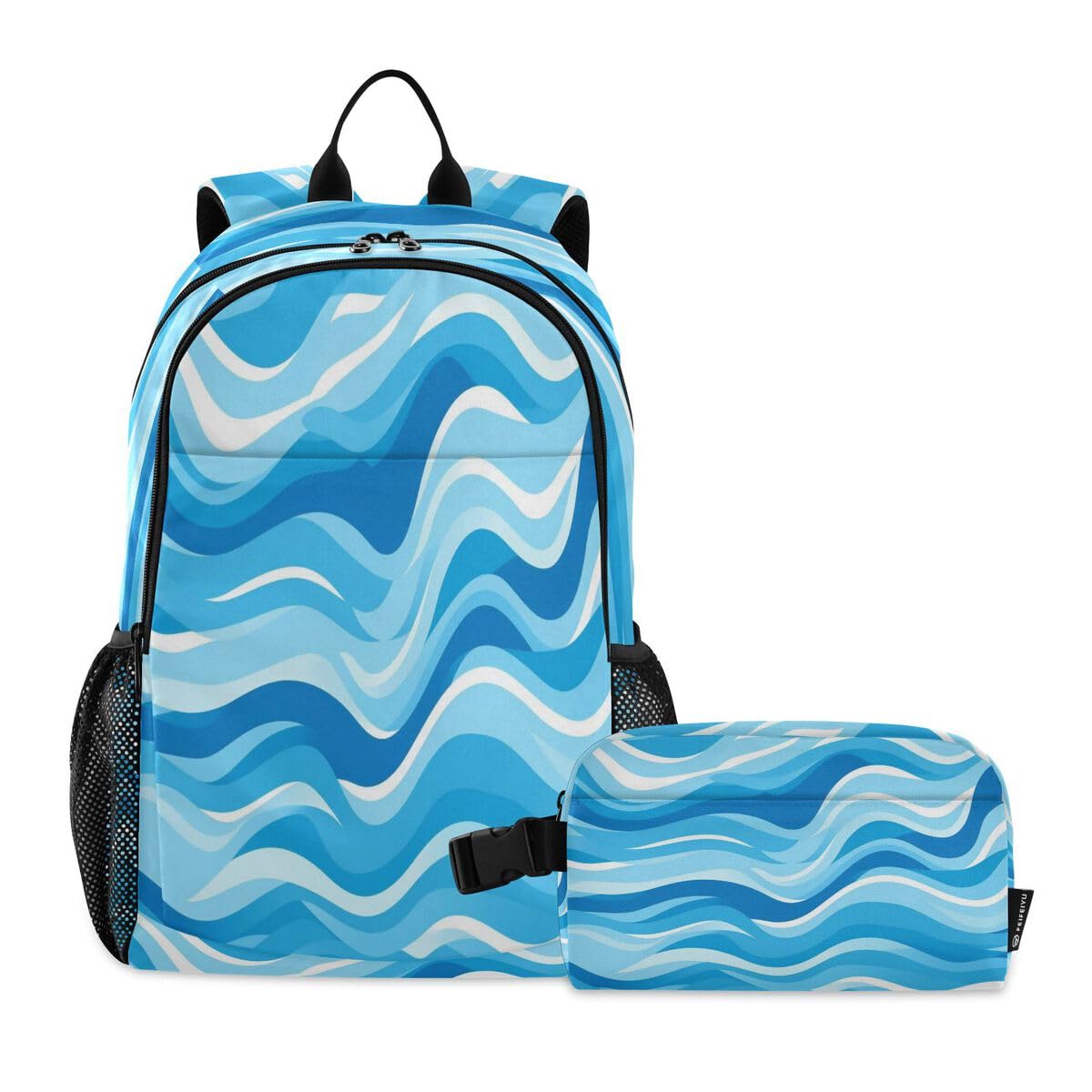 Mnsruu Mnsruu Color Ocean Wave - Juego de mochila azul para el almuerzo para niños y niñas, primaria, escuela secundaria, primaria