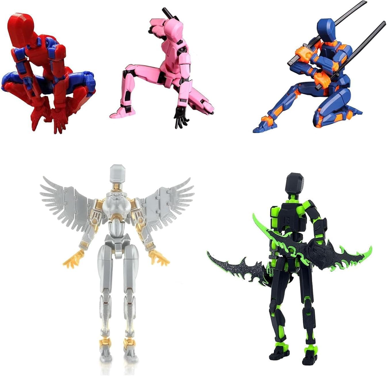5Pack Titan 13 Action Figure Assembled, T13 Action Figure Set, Dummy 13 Action Figures, Nova 13 Robot Toy, Lucky 13 Figure 3D Printed Multi-Jointed Movable, Birthday Gift Toy for Kids Boy 5 Color