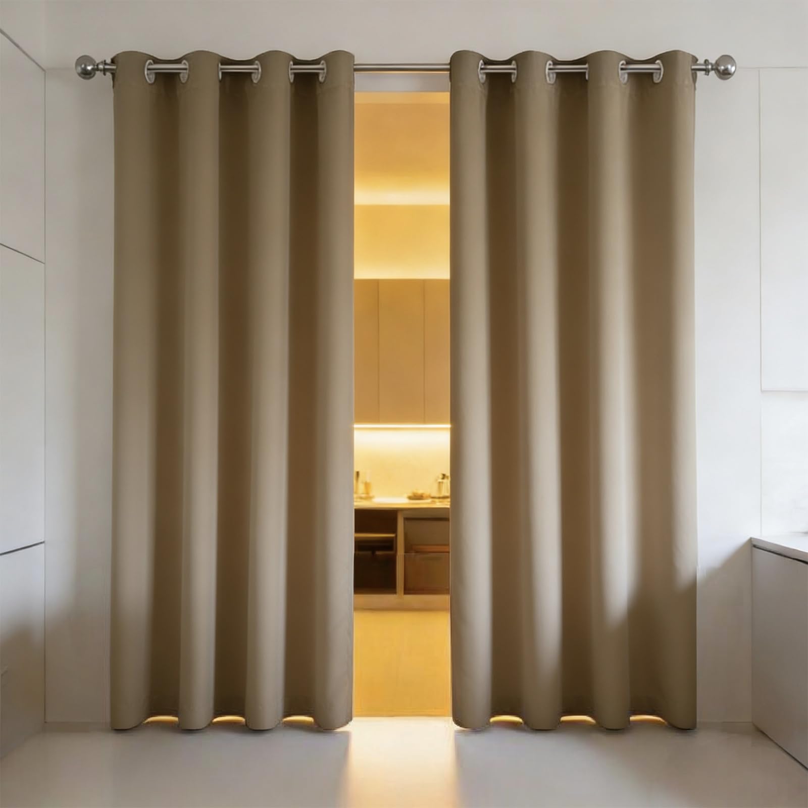 Rideau occultant beige 130x210 cm isolant thermique pour salon et chambre