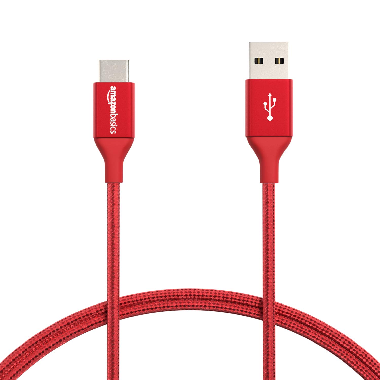 Amazon Basics Double Braided Nylon USB Type-C to Type-A 2.0 Male Cable, Laptop (Red, 3 feet)