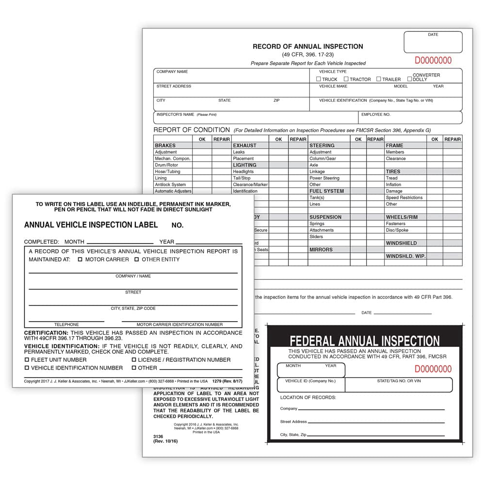 Record of Annual Inspection Report with Inspection Decal (Continuous  Format, 2-Ply Carbonless, 9.5