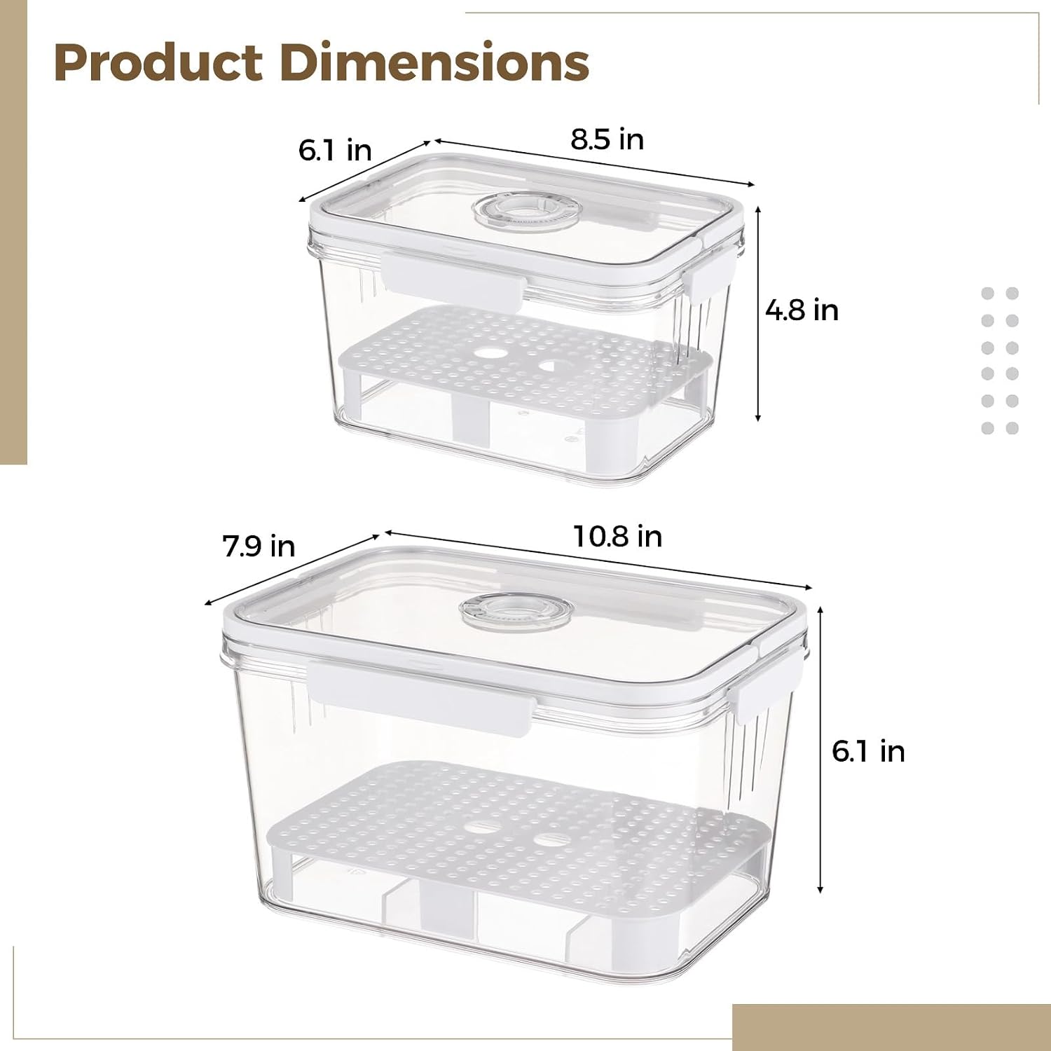 2 Pcs Airtight Food Keeper for Kitchen Countertop, Bread Box Food Storage Container Set with Dividers and Ice Packs, Transparent Plastic, 8.5 X 6.1 X 4.8 in & 10.8 X 7.9 X 6.1 in