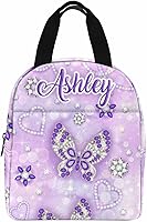 Vista 21 de InterestPrint Lonchera personalizada con nombre para niños, hielera de mariposa con purpurina personalizada, bolsa de almuerzo reutilizable