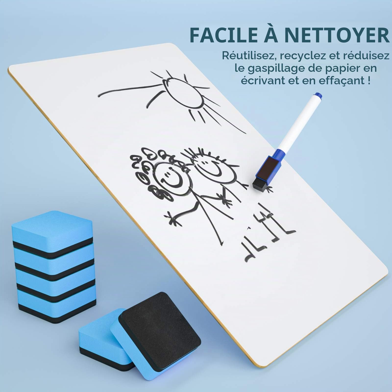 Nicpro 6 tableaux blanc effacable, 22 x 30 cm double face petit tableau blanc avec 18 stylos et 6 gommes, fournitures scolaires portables en vrac pour étudiants et salles de classe