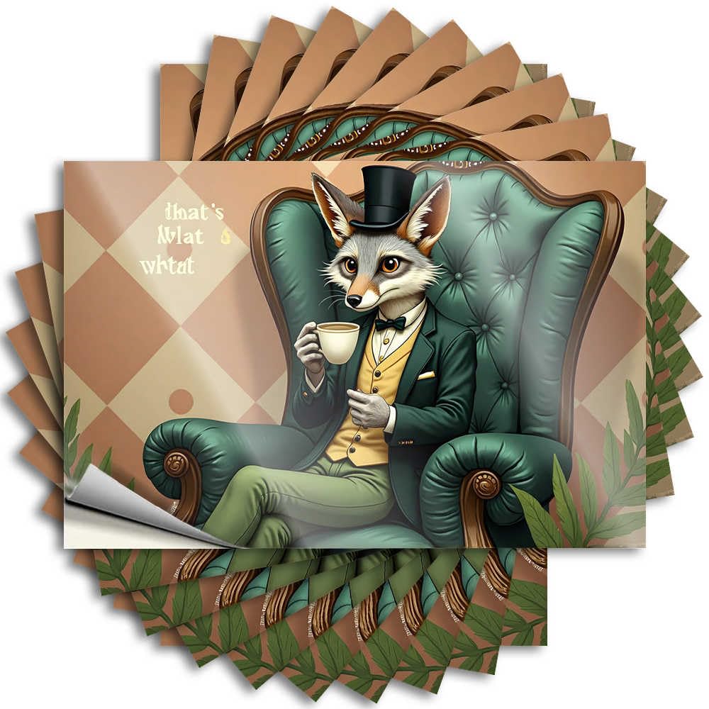 Tattoo Country Stuff Durable Vinyl - A Dapper Fox in Top Hat Sipping Tea Laptop for Coffee Use(12X18CM)