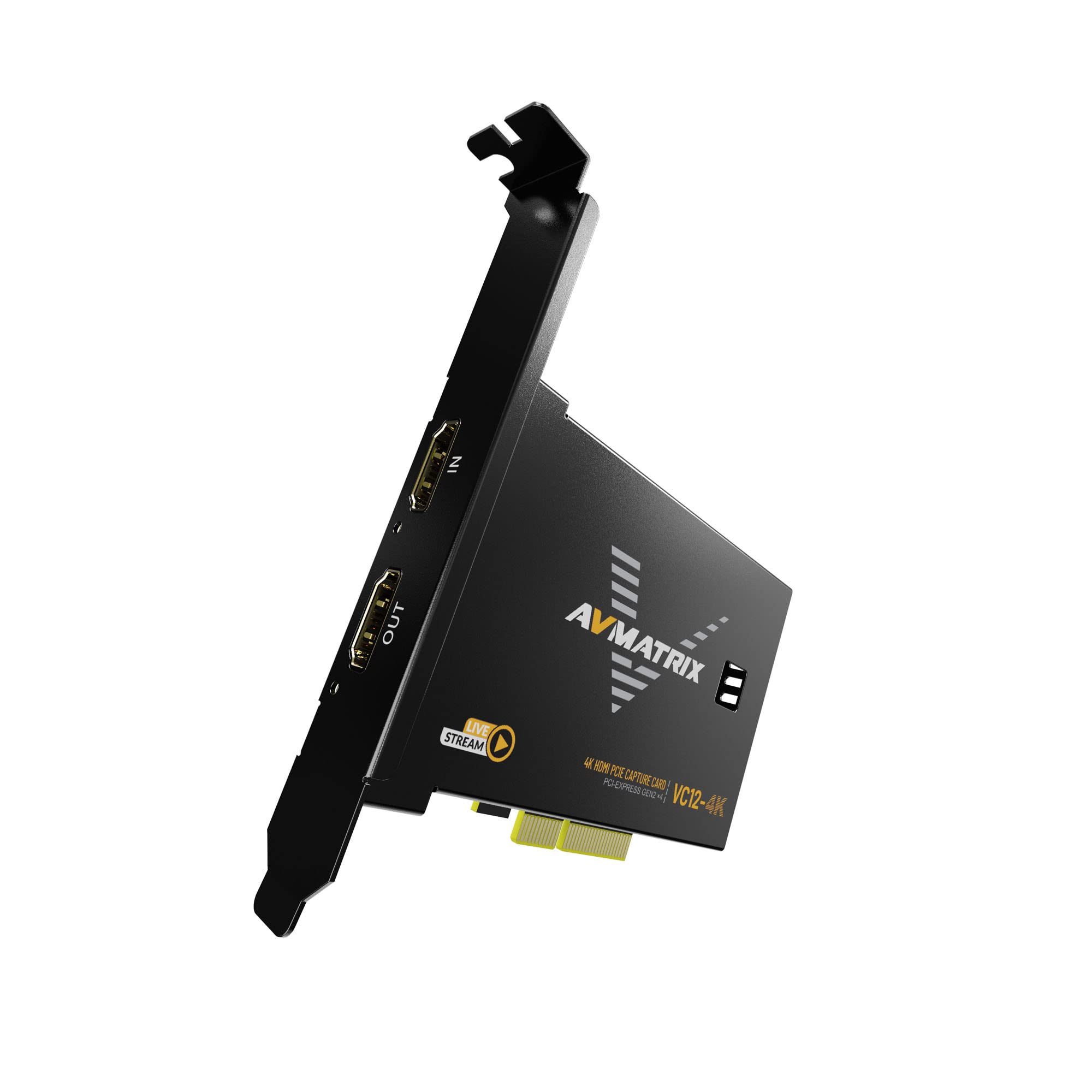 AVMATRIX VC12-4K - Tarjeta de captura HDMI PCIE de 1 canal HDMI 2.0 de entrada y captura de hasta 4K60 con velocidades de bits de hasta 800 Mbps, compatible con video sin comprimir YUY2