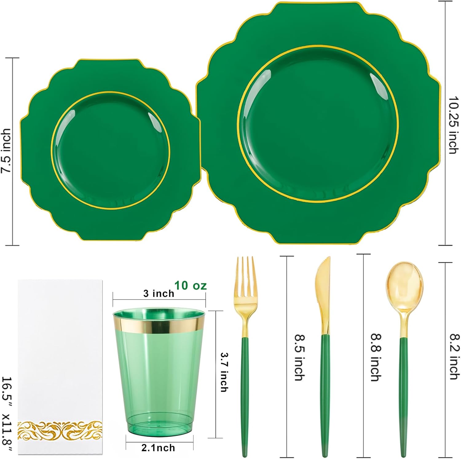 Nervure 140PCS Green Plastic Plates - Heavy Weight Disposable Plates for 20Guests Include 20Dinner Plate, 20Dessert Plate, 20Cups, 20Forks, 20Knives, 20Spoons, 20Napkins for Wedding & Party - Image 6