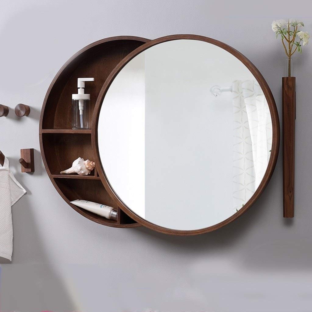 Armadietti a Specchio Specchio da toeletta Rotondo per Il Bagno con ripiano Specchio da toeletta Rotondo Specchio a Parete con mobiletto portaoggetti Porta Scorrevole Telaio in Leg