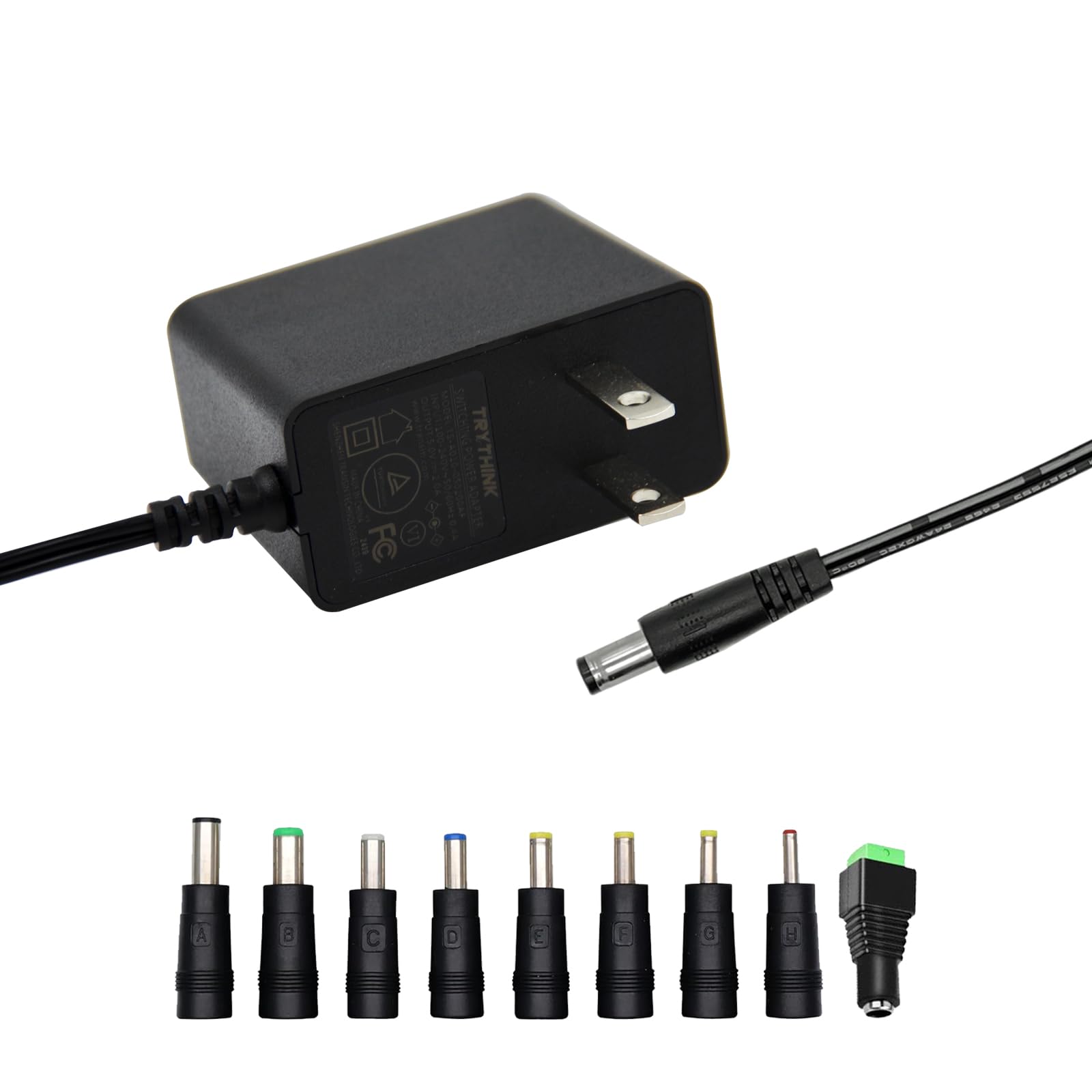 5V 2A 1A 0.8A 0.5A Power Supply Adapter, 10W AC/DC Adapter 100-240V AC to DC 5V Power Cord Converter with 9 Interchangeable Jacks Plug for USB Hub TV