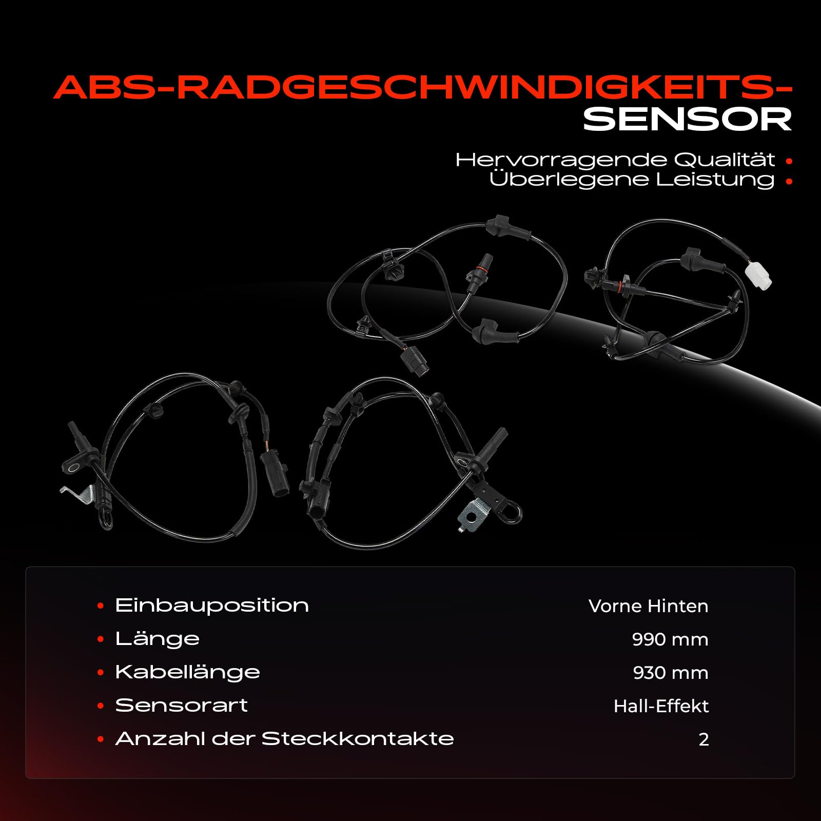 Frankberg 4x ABS Geschwindigkeitssensor 2-Polig Vorne Hinten 30235