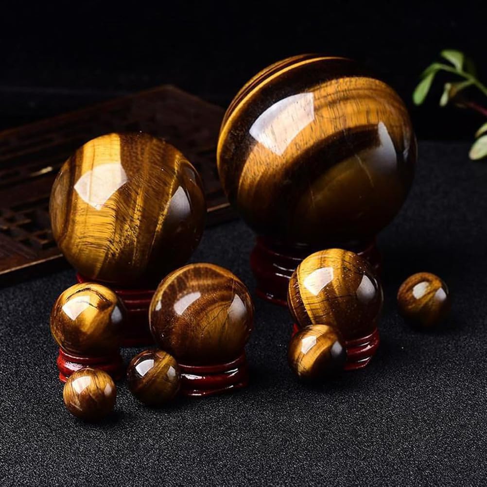 Sfere di Cristallo, Sfera di Cristallo Naturale Occhio Tigre con Supporto, Decorazione for casa e Ufficio, Sfera energetica for Meditazione bilanciamento Reiki, 4 cm(7cm)