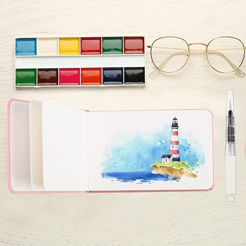 Miniatura 8 de Teling 2 cuadernos de bocetos de papel de acuarela con 3 bolígrafos de acuarela, pequeño cuaderno de bocetos portátil para acuarela, diario de
