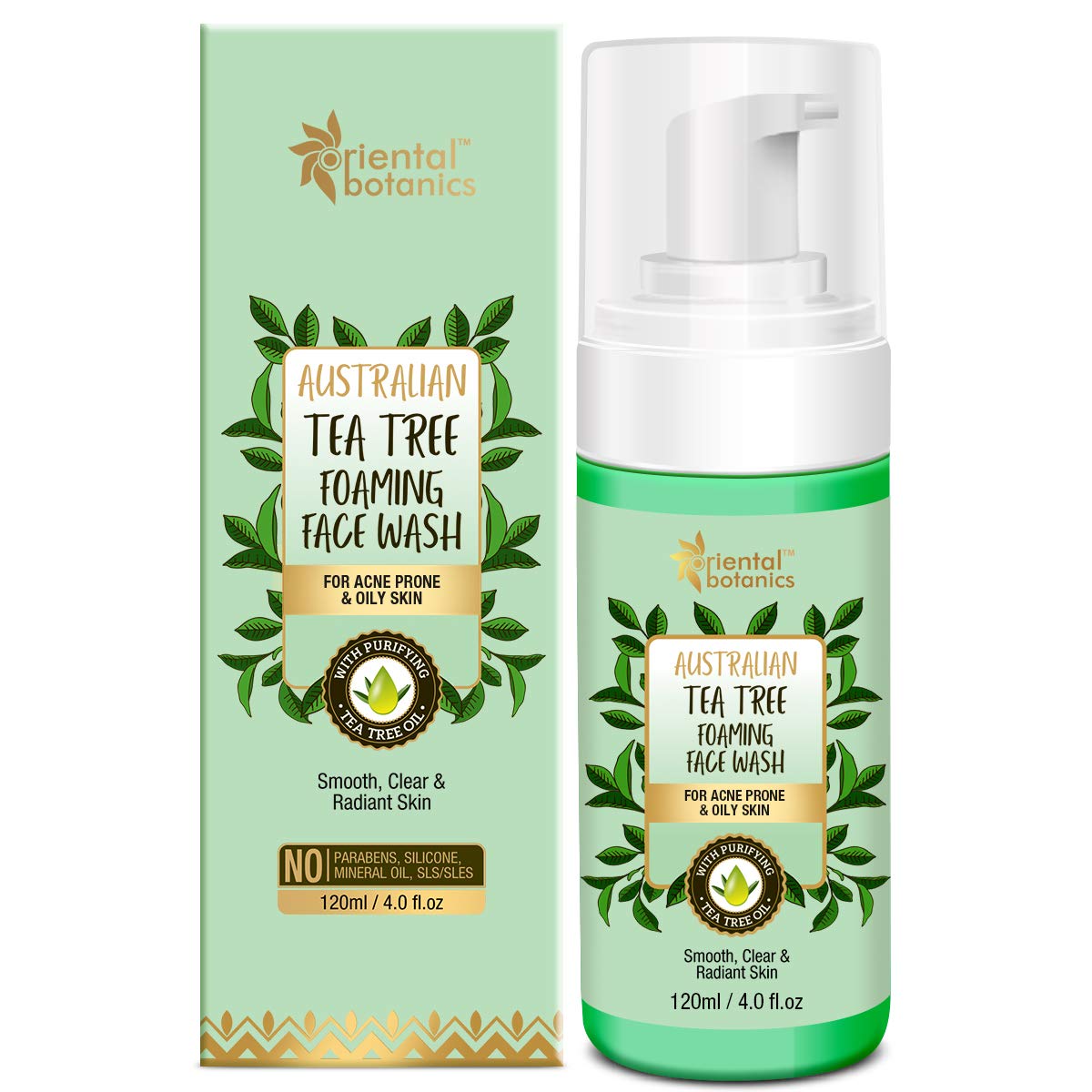 Oriental Botanics Australian Tea Tree Foaming Face Wash 120ml | For Acne Prone & Oily Skin, No SLS and Paraben