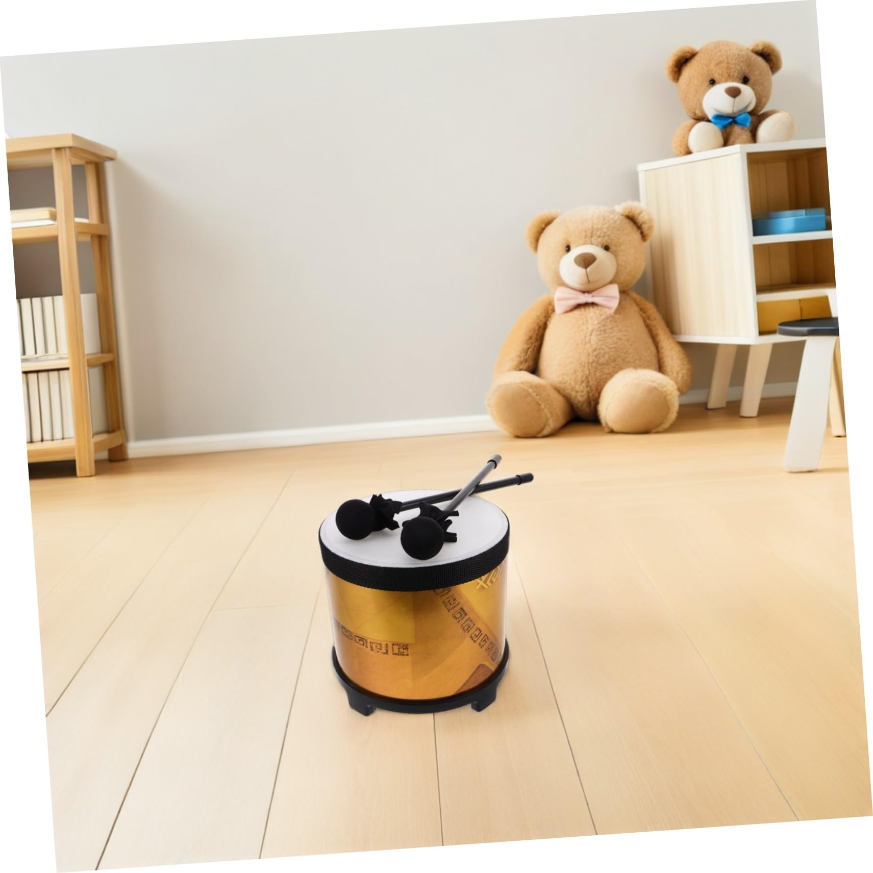 Instrumento de Percusión Infantil de Suelo para Aprendizaje Temprano | 1 Juego con Mazo, Abs, Telas y Pu, para Clases de Música en Interior, Color Dorado