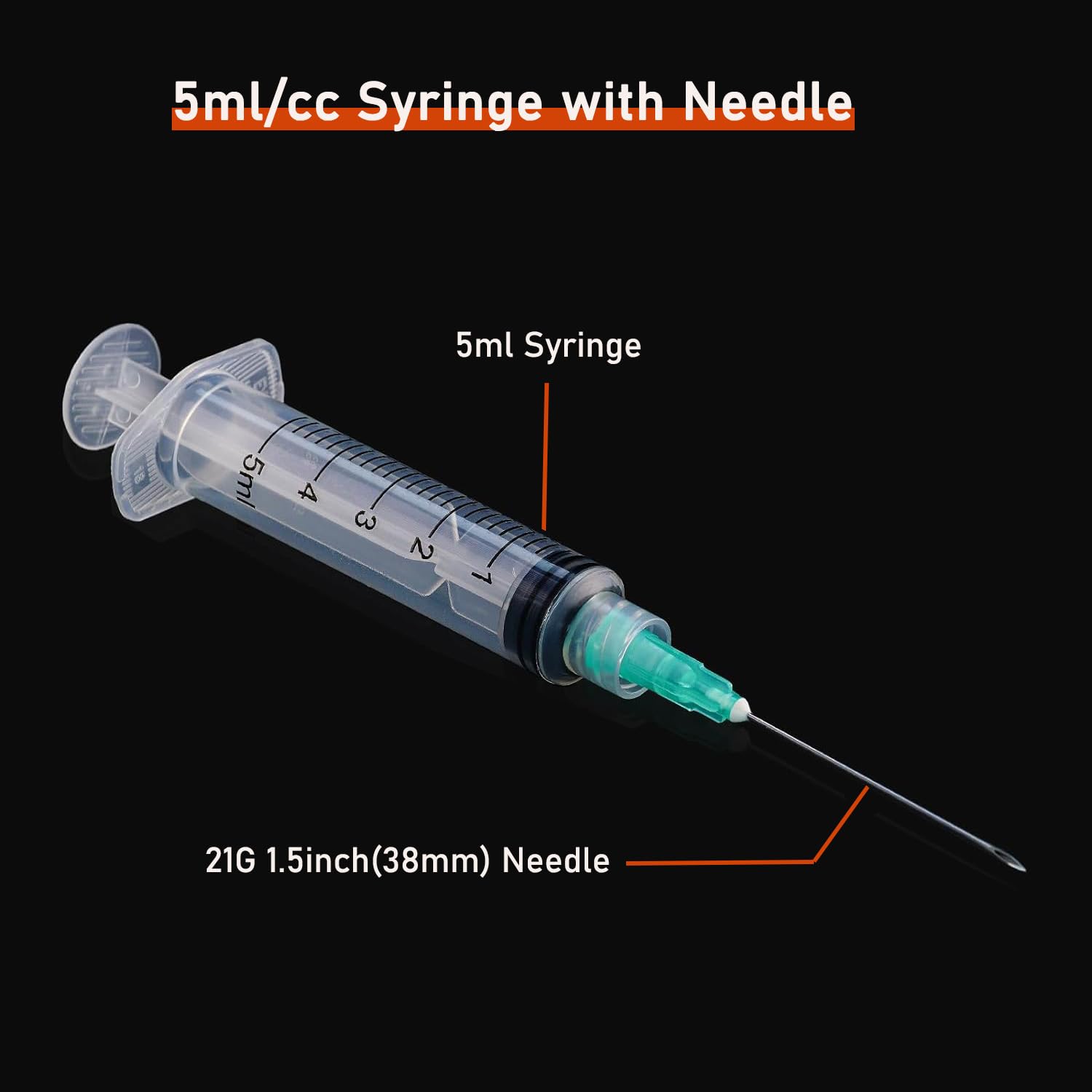 50 Pack 5ml/cc Disposable Luer Lock Lab Syringes with 21Ga 1.5 Inch Needle — Amazon image 6