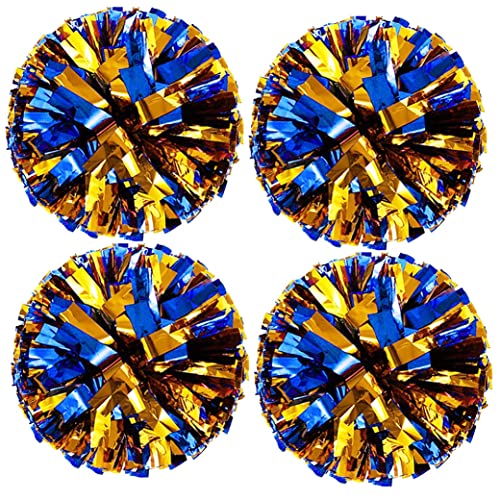 Gcroet Feuille de Papier Pom-pomère Pom Pom, Pom-Pom Girl Pom Pom and Flowers for Sports Cheers Ball Dance Costume Night Party Team Spirit, 4pcs Blue Mixed Gold Cheerleader Pom Pom, Foil Pom Cover