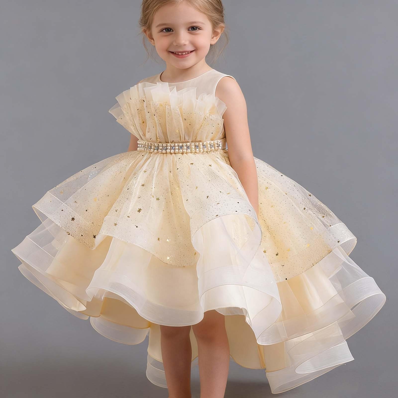 Prinzessinnen Kostüm Mädchen, Festliches Mädchenkleid mit Schleppe für Bühnenauftritte besondere Anlässe als Elegante Prinzessin
