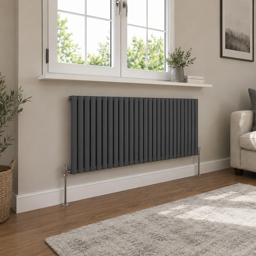 Built Right Oval Designer Radiator, Central Heating Radiator, Horizontal & Vertical Single or Double Panel Oval Tube Radiator, White or Anthracite, Multiple Sizes (Anthracite, 600 x 1620 - Single)