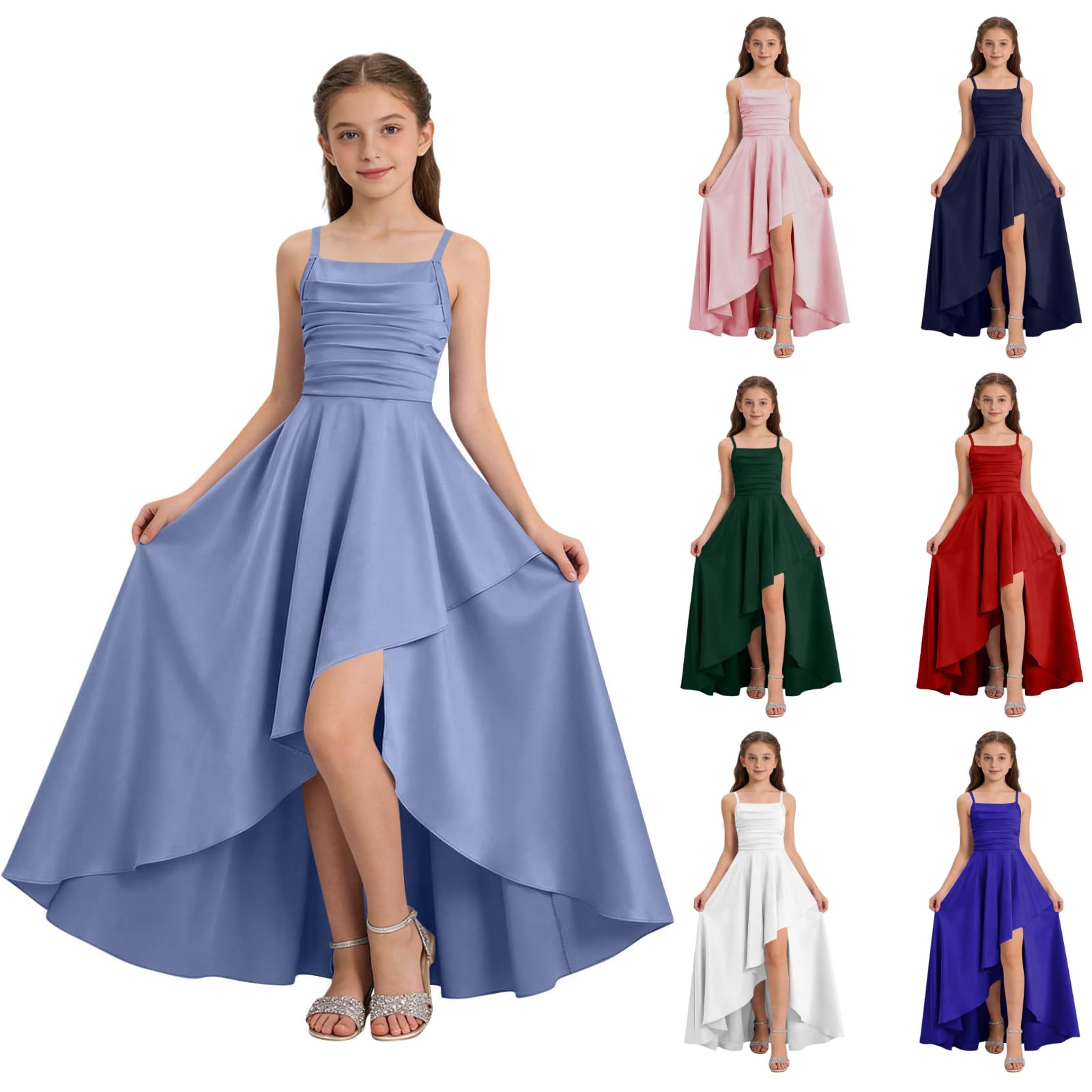Junior Bridesmaid Long Dresses Teen Girls a Line Dress Chiffon Formal Ruffles Skirt Skater School Recital Dress — view 7