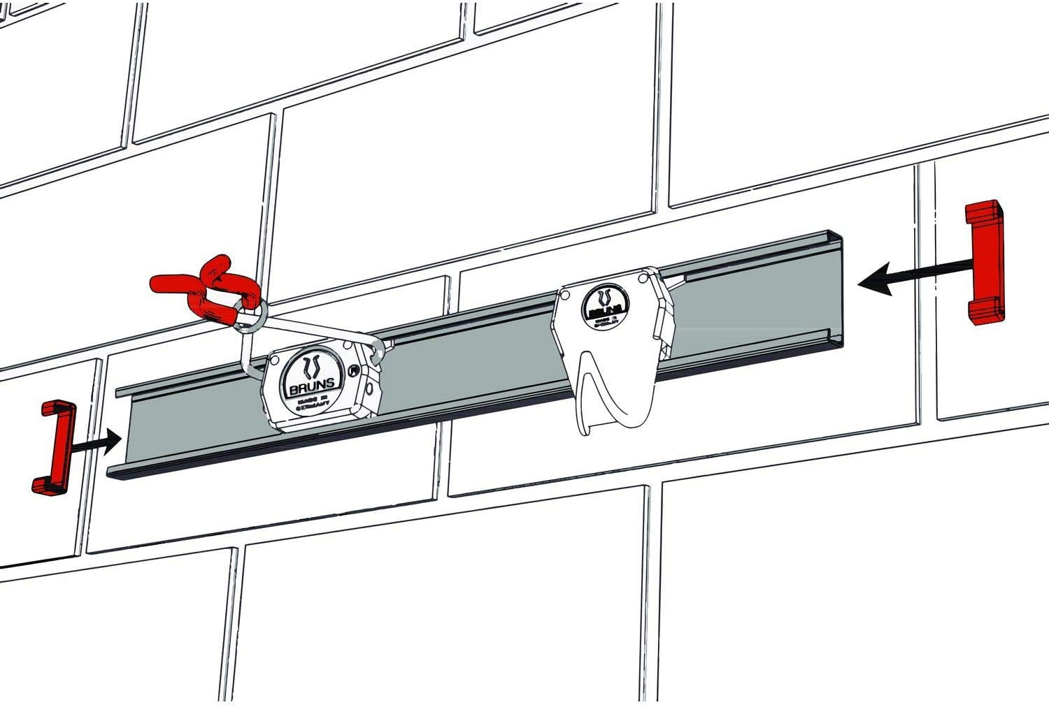 BRUNS Porte-outils mural 100 cm avec 4 crochets et 1 rail de guidage en aluminium de 100 cm de long