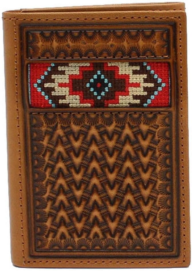 ARIAT Men's Southwestern Inlay Trifold Wallet Tan One Size