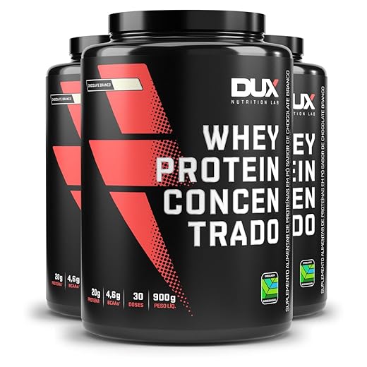 Kit 3 Whey Protein Concentrado Dux Chocolate Branco 900g