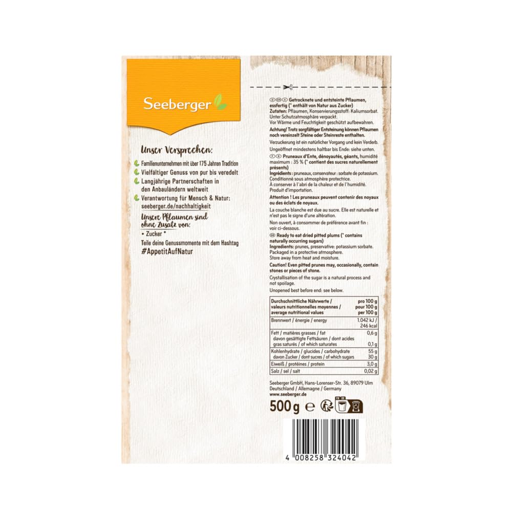 Seeberger Pflaumen entsteint, extra große Dörrpflaumen (8 x 500 g)