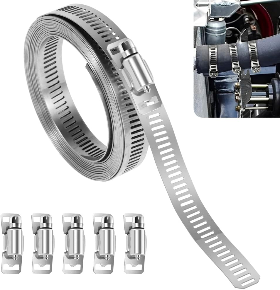 Hose Clamp with 6 Fasteners Adjustable Pipe Tube Clamp Stainless Steel Plumbing Clamp Sturdy Hose Clips Kit Hose Band Clamp,1,A