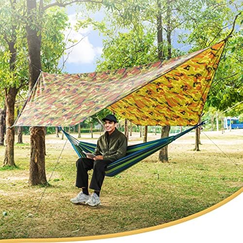 ELUTENG Large Hexagon Hammock Tarp 3m x 3.6m Waterproof Camping Tent Tarp Rain Fly Lightweight Windproof Rain Tarpaulin Sunshade Shelter for Camping Backpacking Outdoor Travel, Camouflage