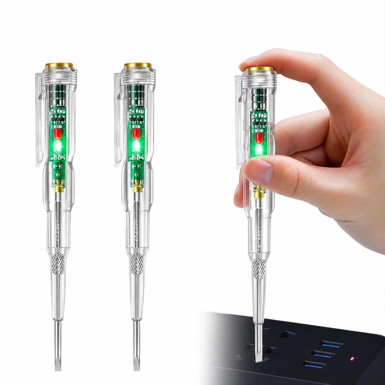 2pc Intelligent Waterproof Voltage Tester Pen Line Fault Detector Plug Tester 70–250V AC Electrical Socket Circuit Testers for Live Neutral Earth with B12 Screwdriver (LED Voltage Detection)-image-43