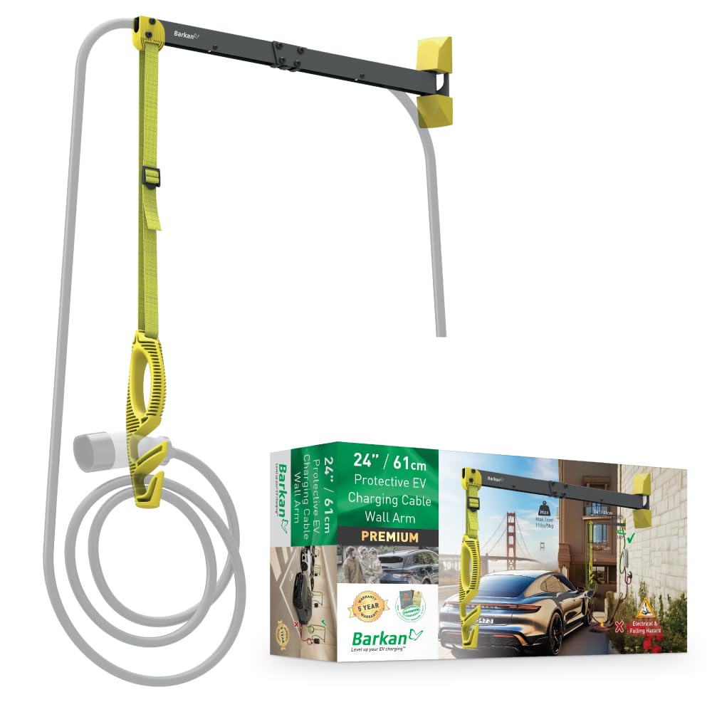 Barkan Brazo de Pared Protector para Cable de Cargador de Coche electrico de 61 cm, con garantía de 5 años, Recubrimiento de Zinc Impermeable para Uso Interior y Exterior, Vehiculo Electrico