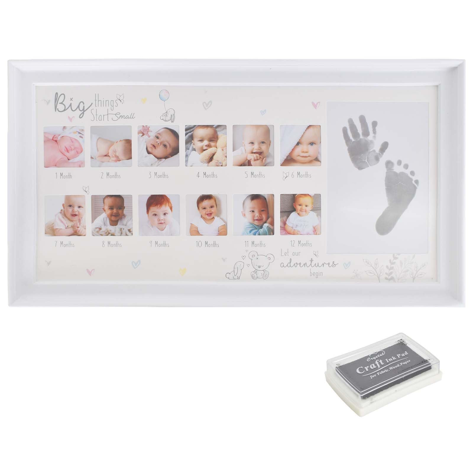 Souvenir Cadre Infantile 12 Mois Cadre Photo Multi Photo Bébé Ma Première Année Empreintes de Mains et de Pattes de Bébé Pour Nouveau-né Bebe Garçon Fille Souvenirs
