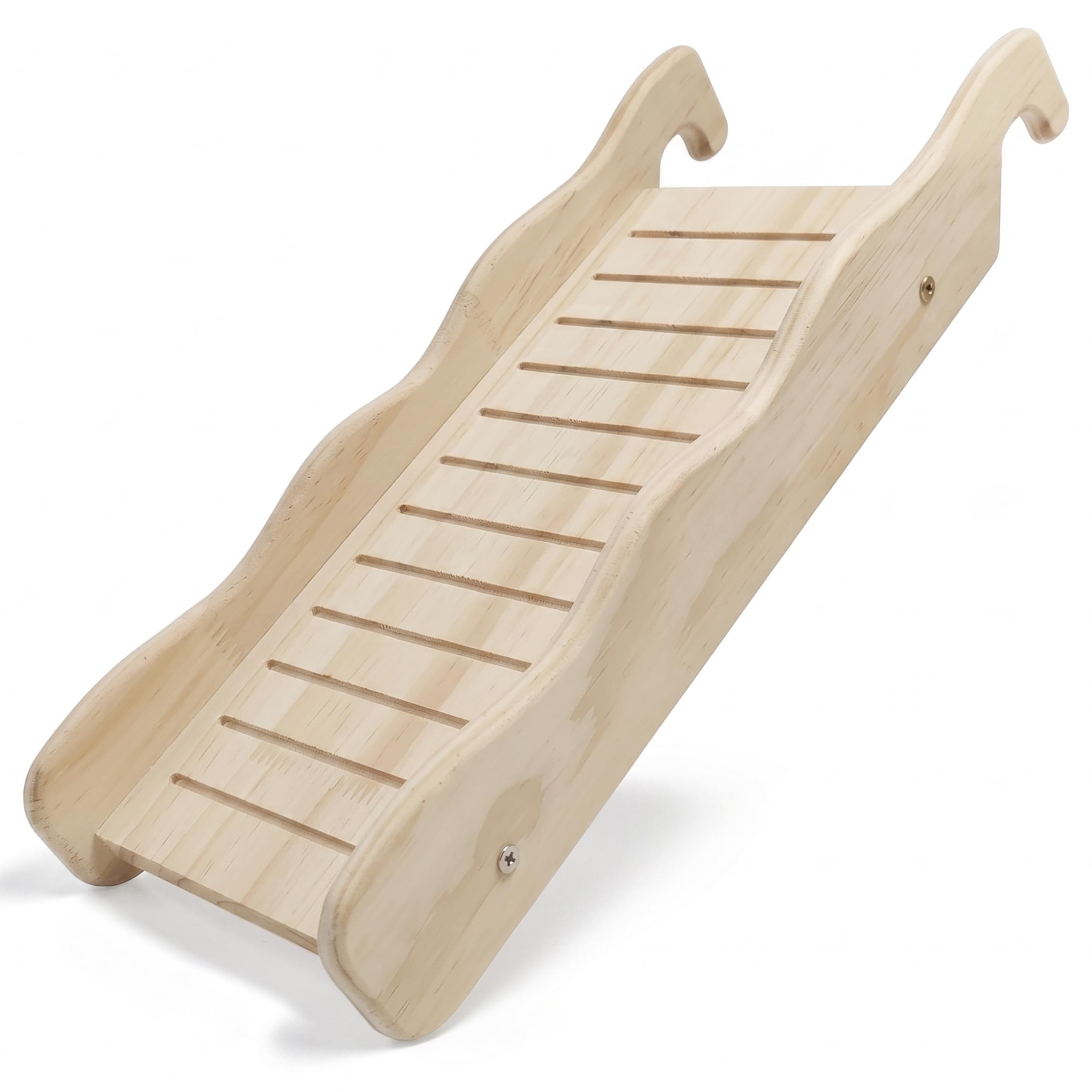 NASSMOSSE Bunny Ramp Natural Wooden Guinea Pig Ramp – Stable Slot Design Climbing Accessories, Safe Polished Edges, 15.75x6.30x2.36inch