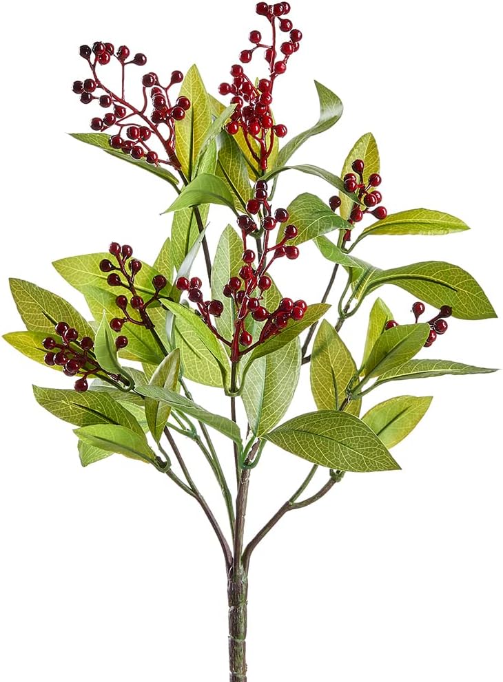 Artificial Laurel Leaf Bush with Burgundy Berries, 16"
