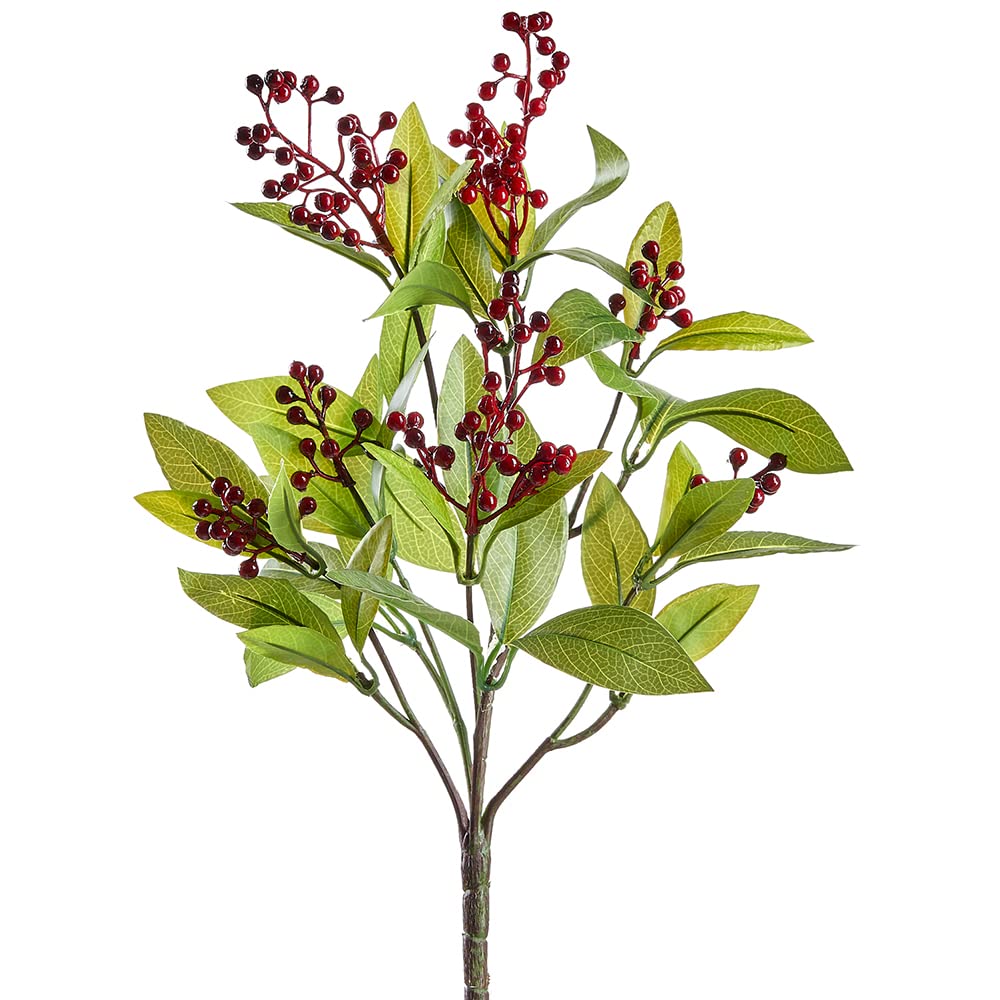 Artificial Laurel Leaf Bush with Burgundy Berries, 16"
