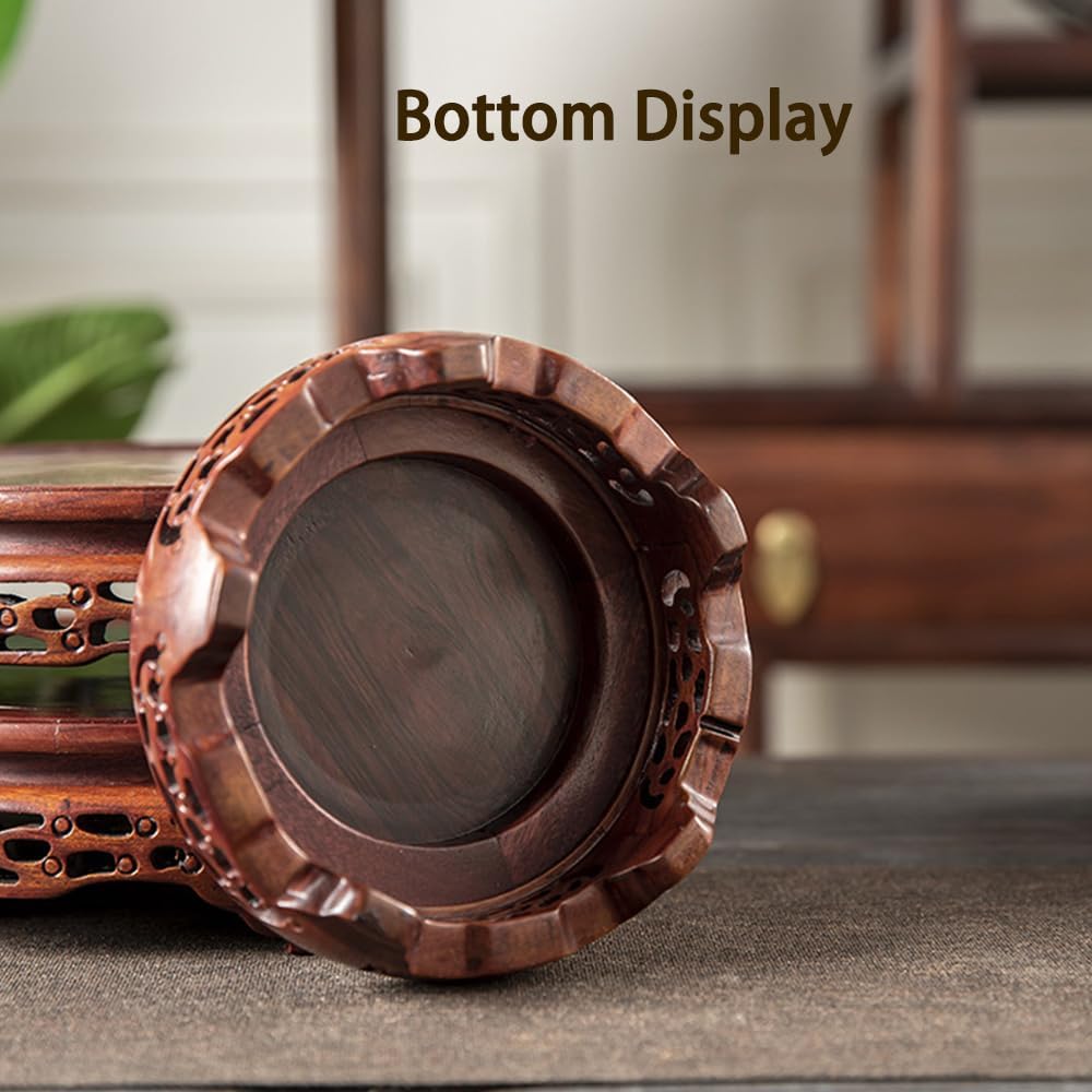 GOLDY&WENDY Rosewood Round Stand Trophy Collected Stones Crystal Beloved Ornaments Sturdy Heightened Display Base (8.8in Inside Diameter)