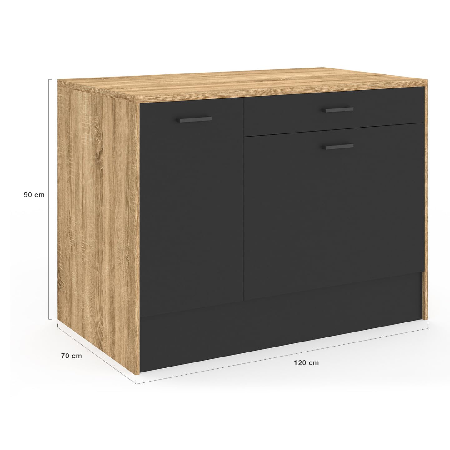 IDMarket - Ilot Central LIO 120 cm Maxi capacité de Rangement Bois et Noir