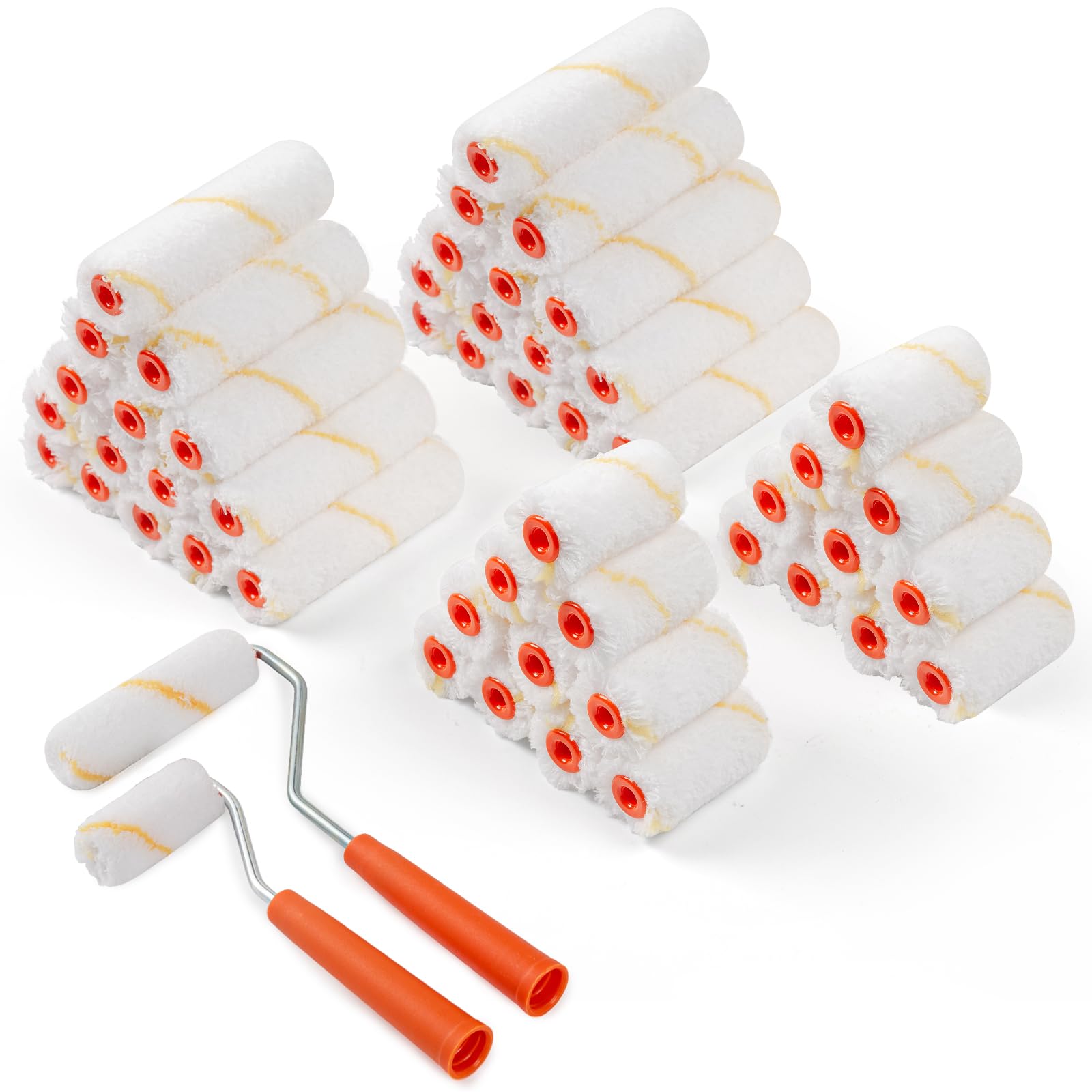 HANJKINZ 50 Pack Microfiber Paint Roller, 2 Inch and 4 Inch Small Paint Roller Covers, 3/8 Inch Nap, Mini Paint Rollers for House Painting with Paint