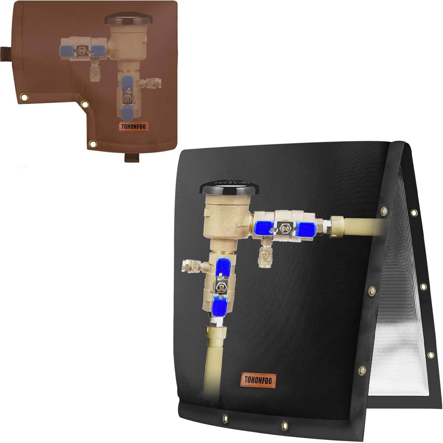 Backflow Preventer Cover Insulated Pouch (5°F) - Pressure Vacuum Breaker Cover + 2-Way Opening Backflow Preventer Pipe Insulation Cover (5°F) - Irrigation Sprinkler Valve Cover 16"W x 20"H Black