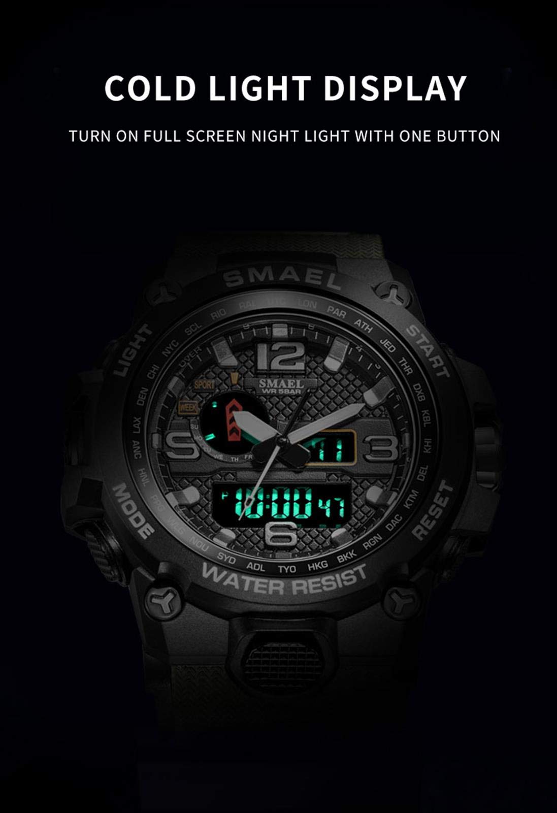 Montre De Sport pour Homme, Montre Militaire Étanche À 50 M, Montre À Double Affichage LED avec Chronomètre, Alarme, Calendrier, Montre Multifonction 12/24 Heures