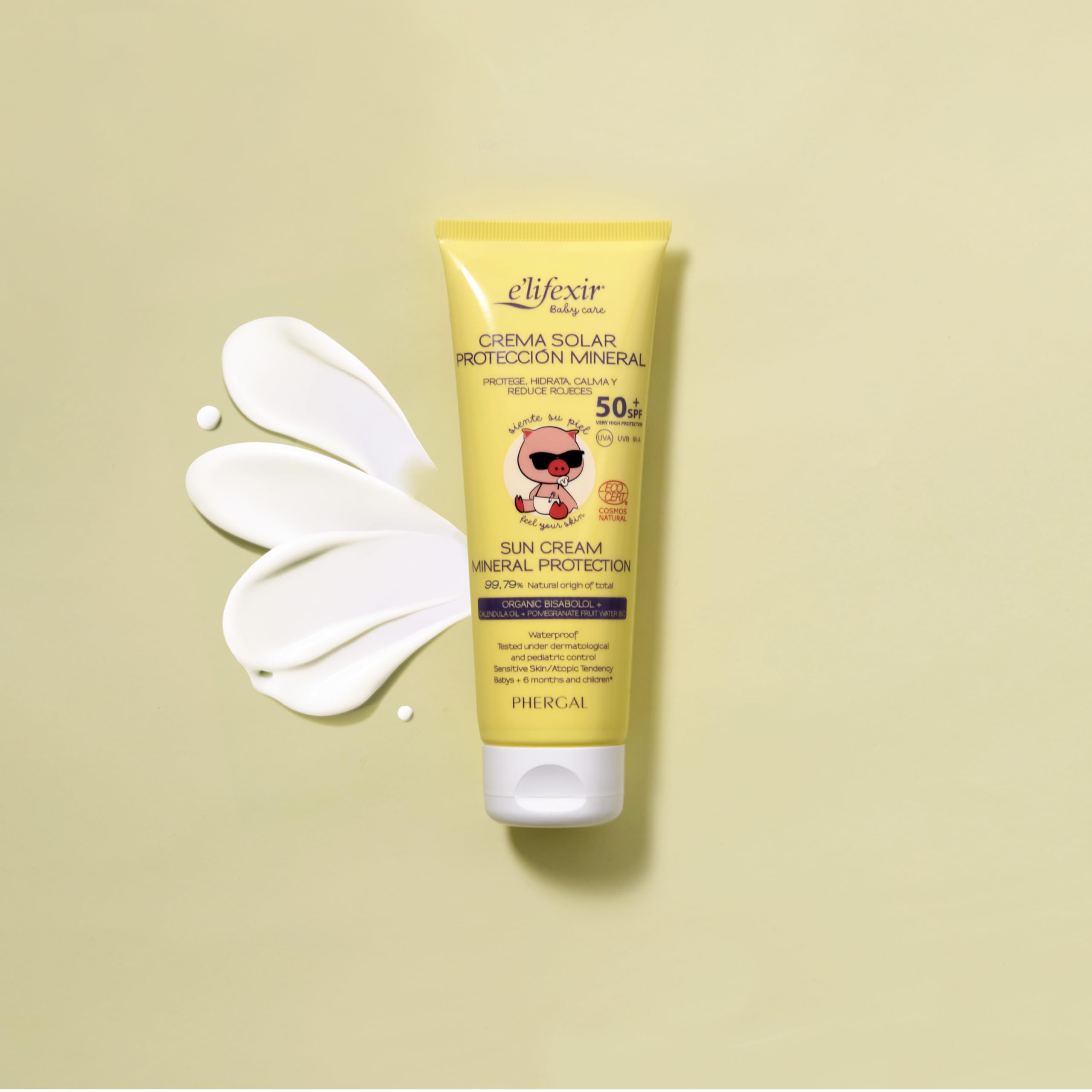 Elifexir Baby Care Crema Solar 100% Mineral Niños y Bebés, UVA, UVB e IR-A SPF 50+, 99% Ingredientes Naturales, dermatológica y pediátricamente testado, Resistente al Agua, Rostro y Cuerpo, 100 mL
