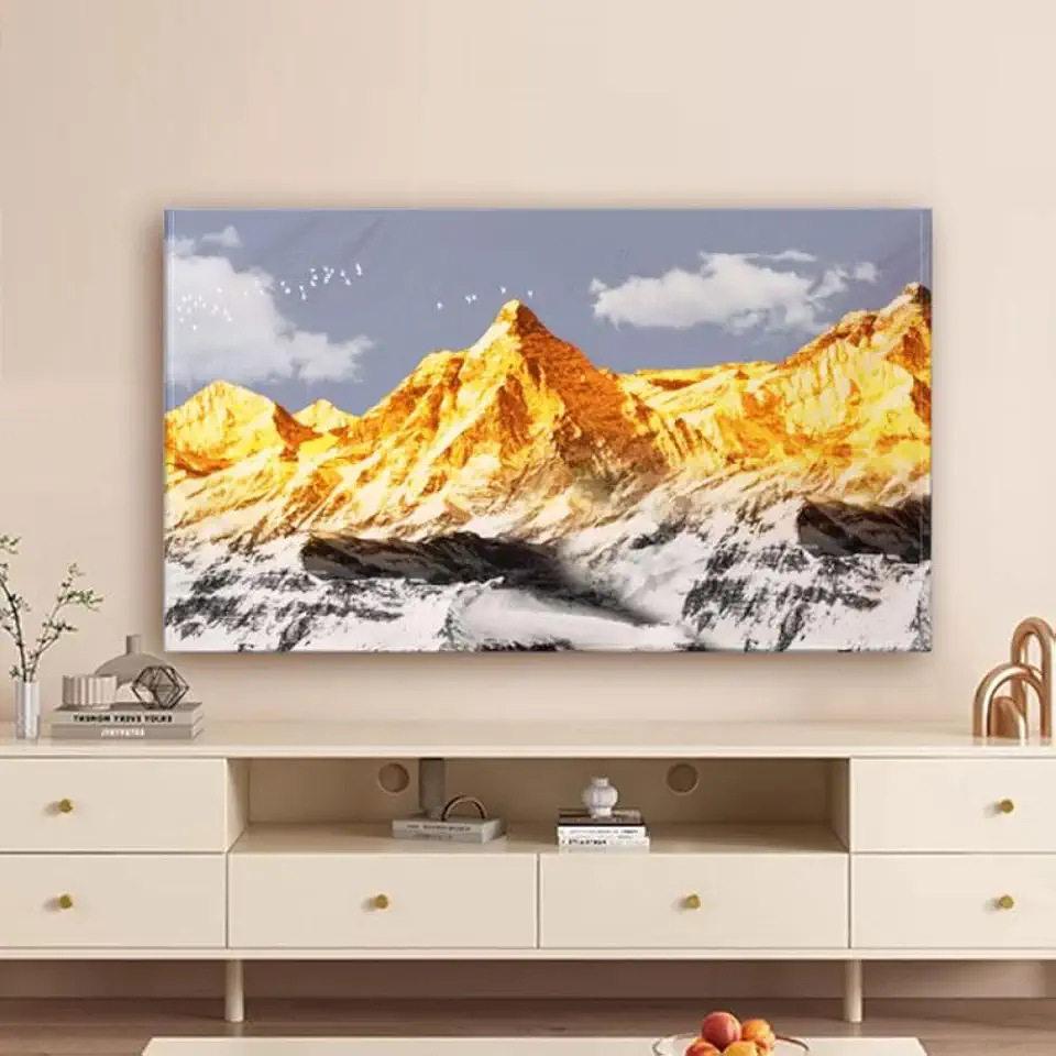 Capa de TV interna – Protetor de tela de TV à prova de poeira, design de montanha de arte moderna para monitores planos/curvados/montados na parede/desktop, capa de tela de LED LCD, decoração de