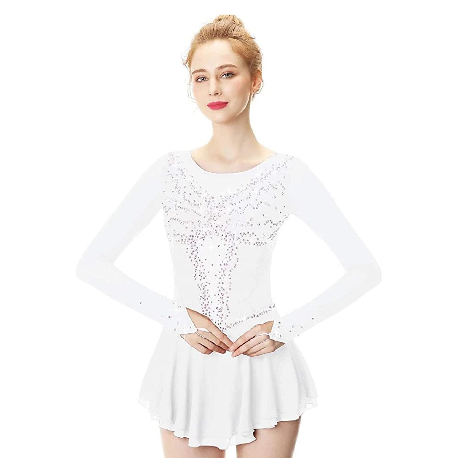 Sukienki Do Jazdy Figurowej Na Lodzie Z Długim Rękawem, Dziewczęce, Z Okrągłym Dekoltem, Stroje Do Zawodów W Łyżwiarstwie Figurowym, Mundury Drużynowe