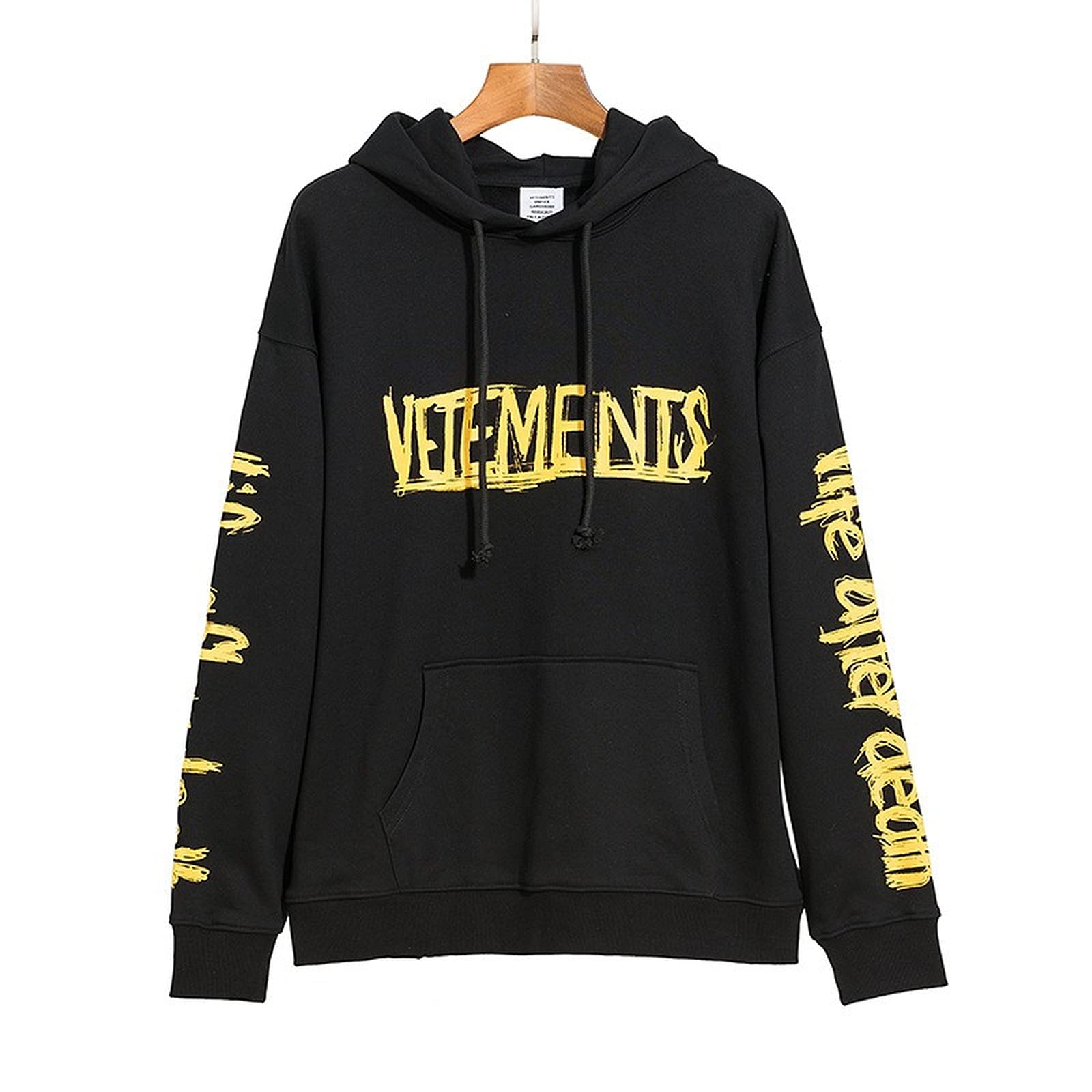 Raletyk Vetements Hoodie Yellow Letters Graffiti Pattern for Men Women's Hoodie Hip Hop Pullover Swe